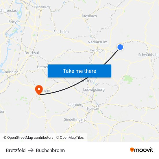 Bretzfeld to Büchenbronn map