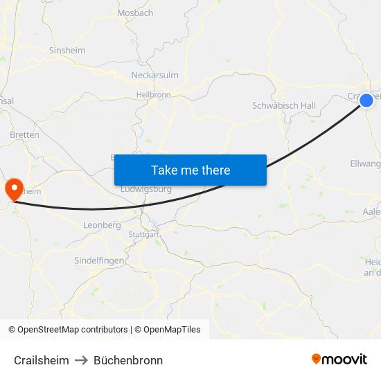 Crailsheim to Büchenbronn map