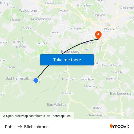 Dobel to Büchenbronn map