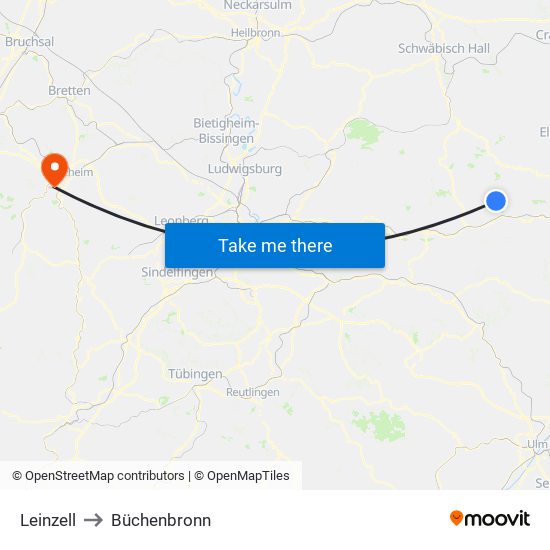 Leinzell to Büchenbronn map