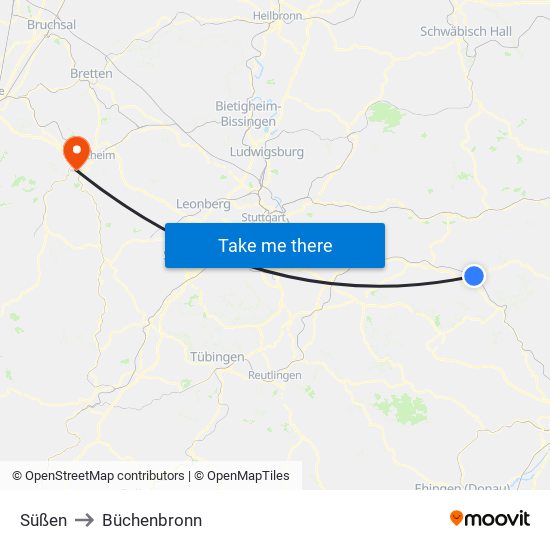 Süßen to Büchenbronn map