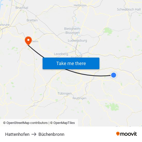 Hattenhofen to Büchenbronn map