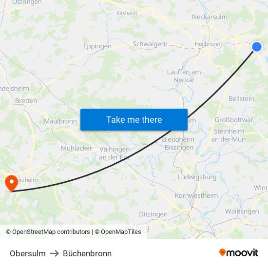 Obersulm to Büchenbronn map
