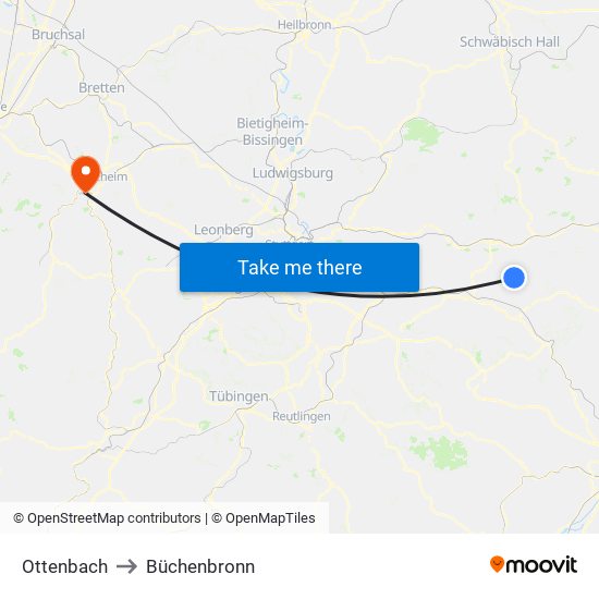 Ottenbach to Büchenbronn map