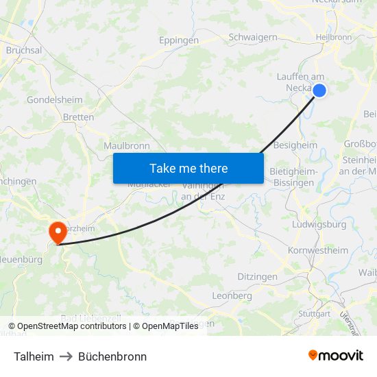 Talheim to Büchenbronn map