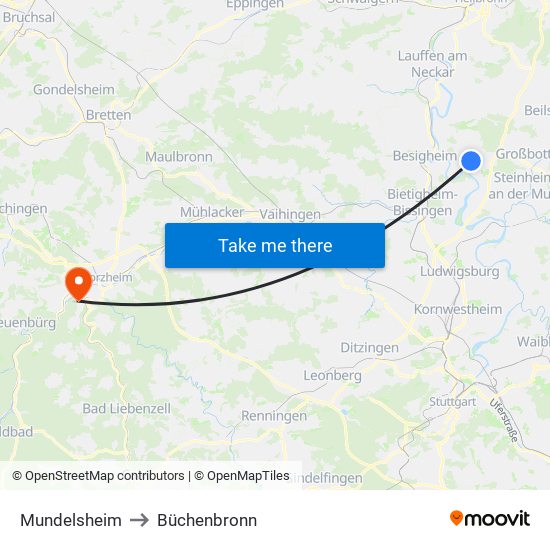 Mundelsheim to Büchenbronn map