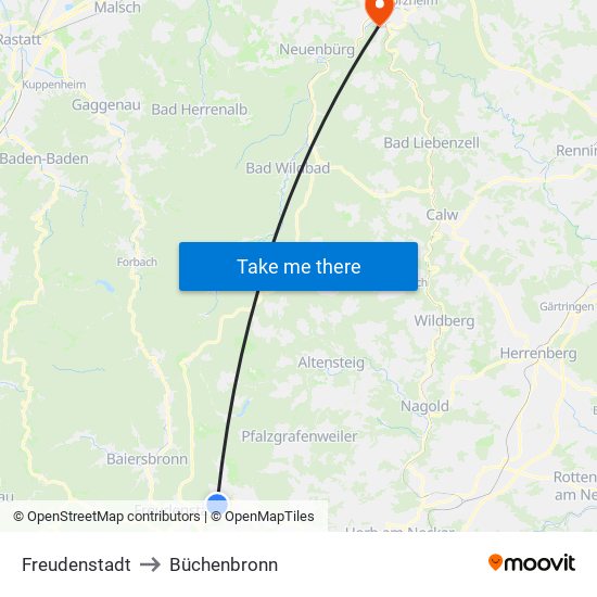 Freudenstadt to Büchenbronn map