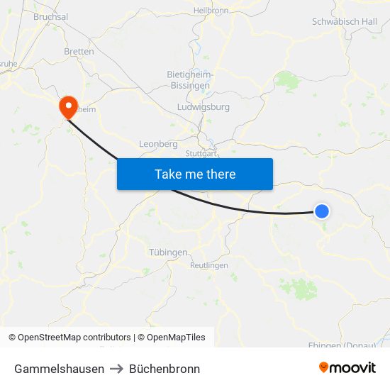 Gammelshausen to Büchenbronn map