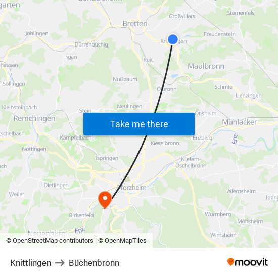 Knittlingen to Büchenbronn map