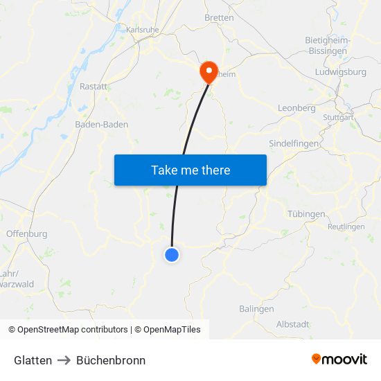 Glatten to Büchenbronn map