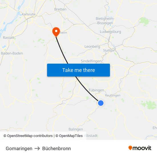 Gomaringen to Büchenbronn map