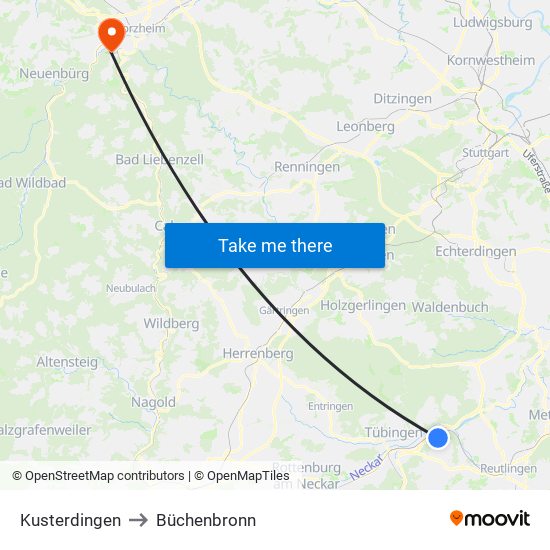 Kusterdingen to Büchenbronn map