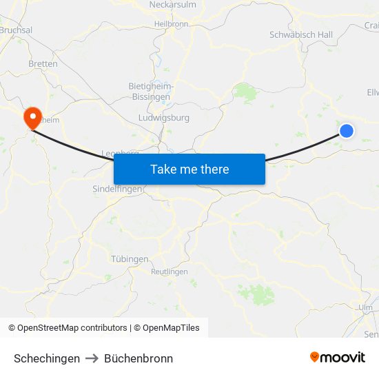 Schechingen to Büchenbronn map