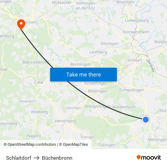 Schlaitdorf to Büchenbronn map