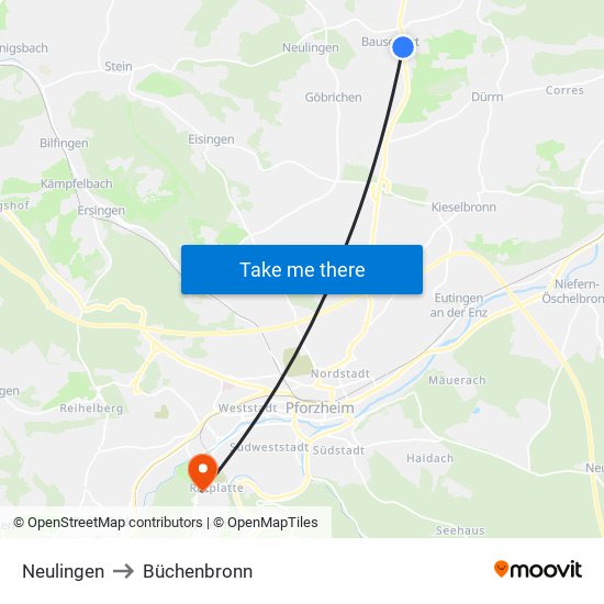 Neulingen to Büchenbronn map