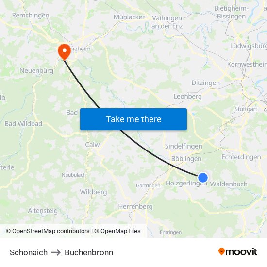Schönaich to Büchenbronn map