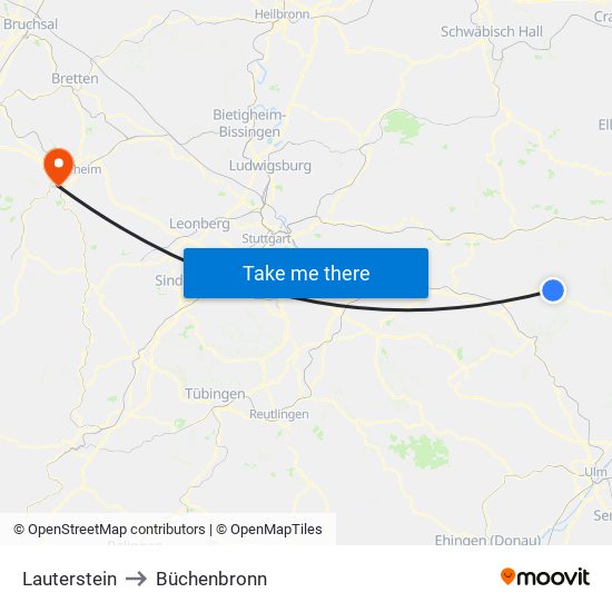 Lauterstein to Büchenbronn map