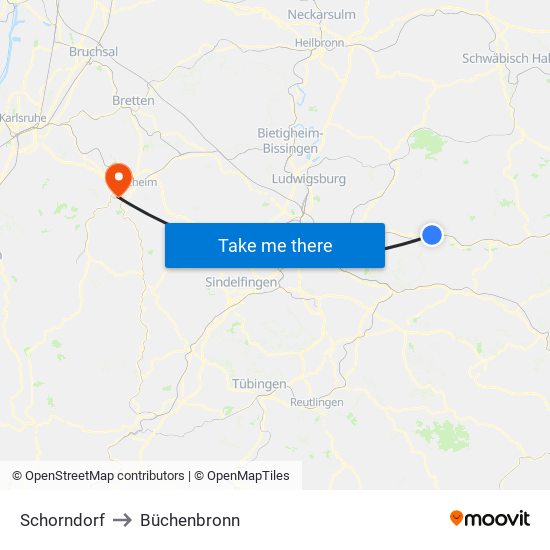 Schorndorf to Büchenbronn map