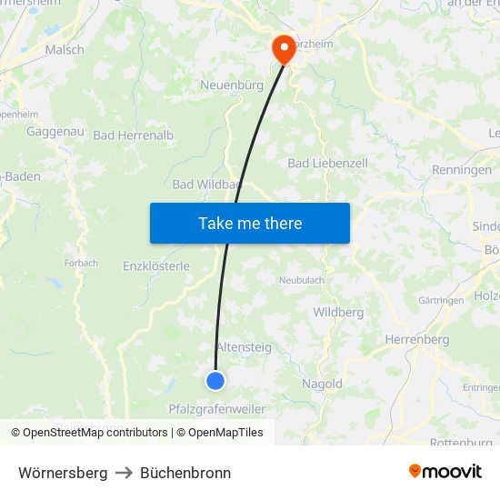 Wörnersberg to Büchenbronn map