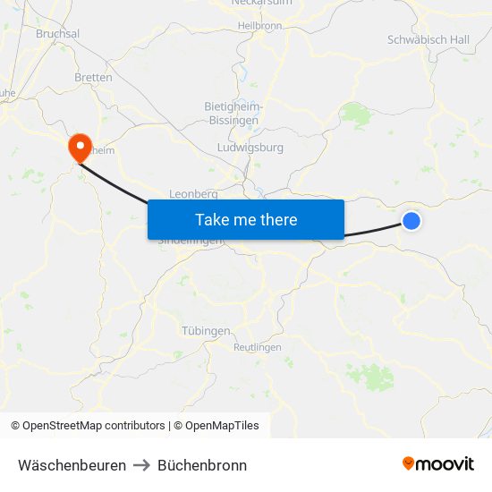 Wäschenbeuren to Büchenbronn map