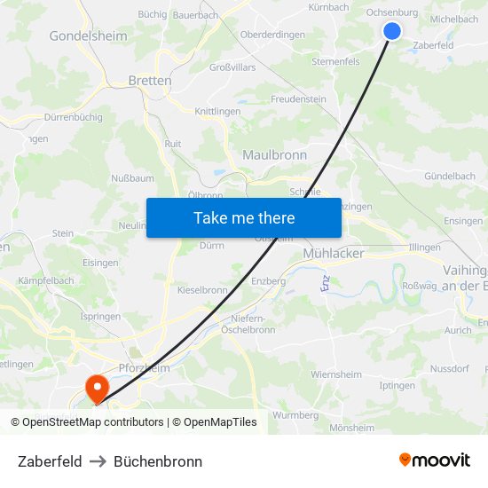 Zaberfeld to Büchenbronn map