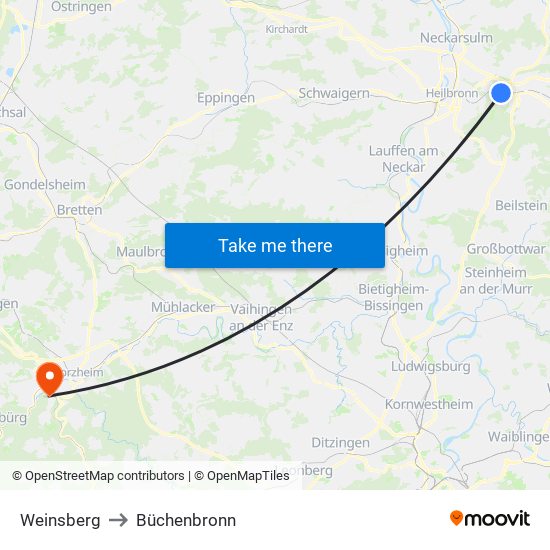 Weinsberg to Büchenbronn map
