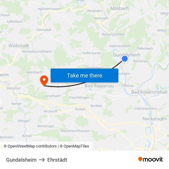 Gundelsheim to Ehrstädt map