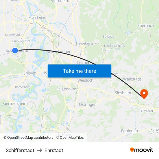 Schifferstadt to Ehrstädt map