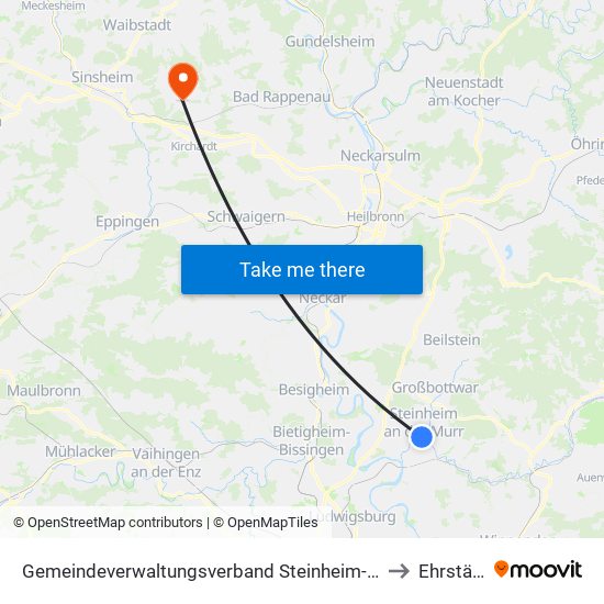 Gemeindeverwaltungsverband Steinheim-Murr to Ehrstädt map