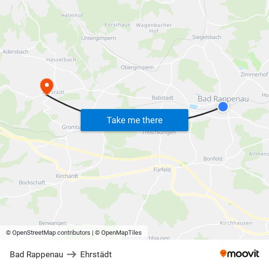 Bad Rappenau to Ehrstädt map