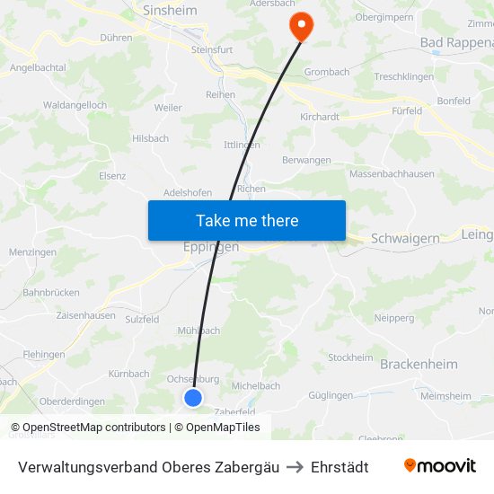 Verwaltungsverband Oberes Zabergäu to Ehrstädt map