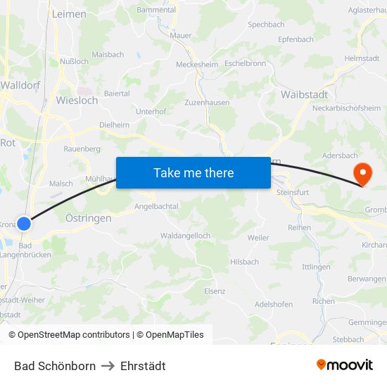 Bad Schönborn to Ehrstädt map