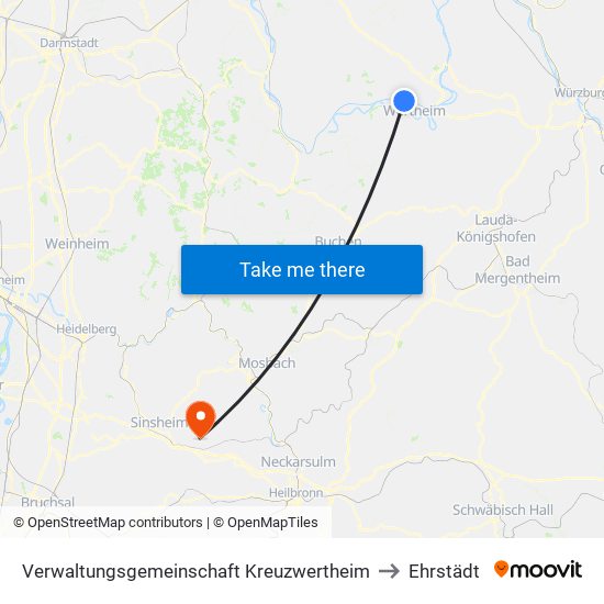 Verwaltungsgemeinschaft Kreuzwertheim to Ehrstädt map