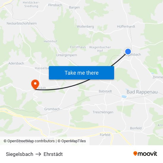 Siegelsbach to Ehrstädt map