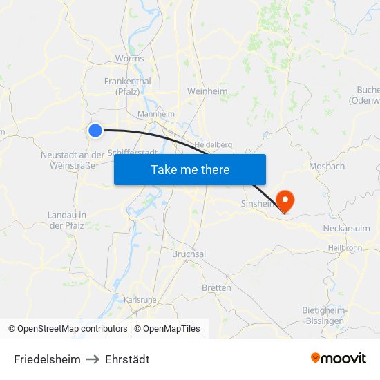 Friedelsheim to Ehrstädt map