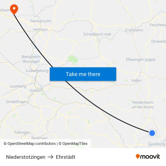 Niederstotzingen to Ehrstädt map