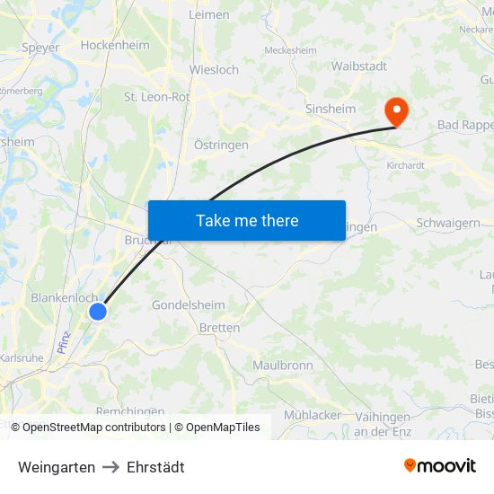 Weingarten to Ehrstädt map