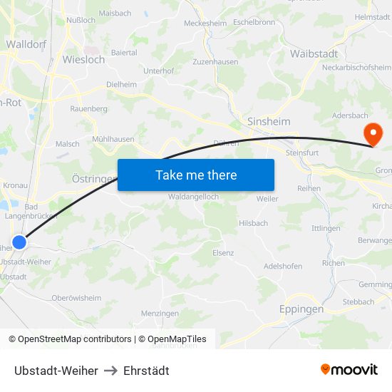 Ubstadt-Weiher to Ehrstädt map