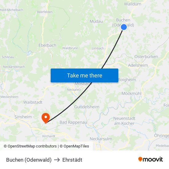 Buchen (Odenwald) to Ehrstädt map