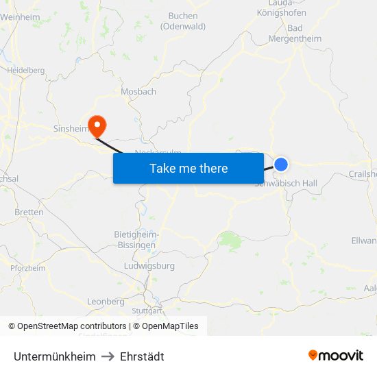 Untermünkheim to Ehrstädt map