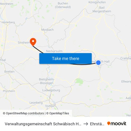 Verwaltungsgemeinschaft Schwäbisch Hall to Ehrstädt map