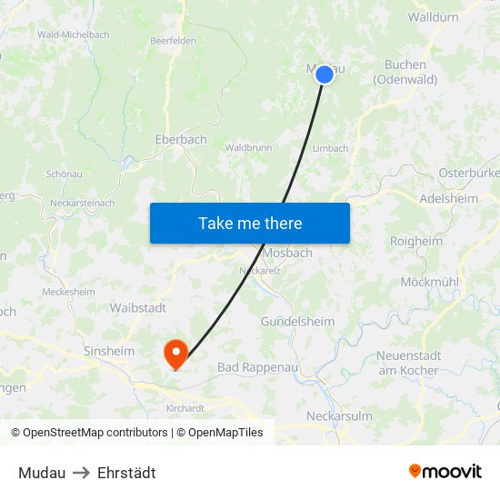Mudau to Ehrstädt map