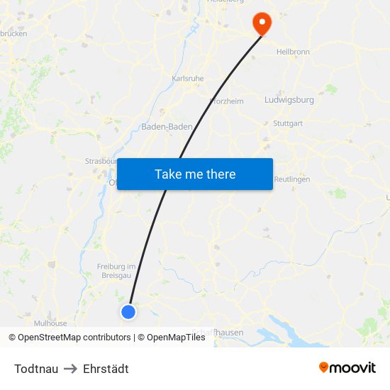 Todtnau to Ehrstädt map