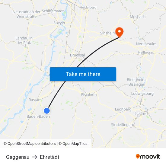 Gaggenau to Ehrstädt map