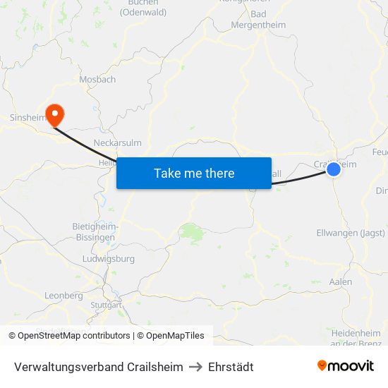 Verwaltungsverband Crailsheim to Ehrstädt map