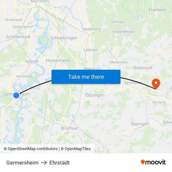 Germersheim to Ehrstädt map