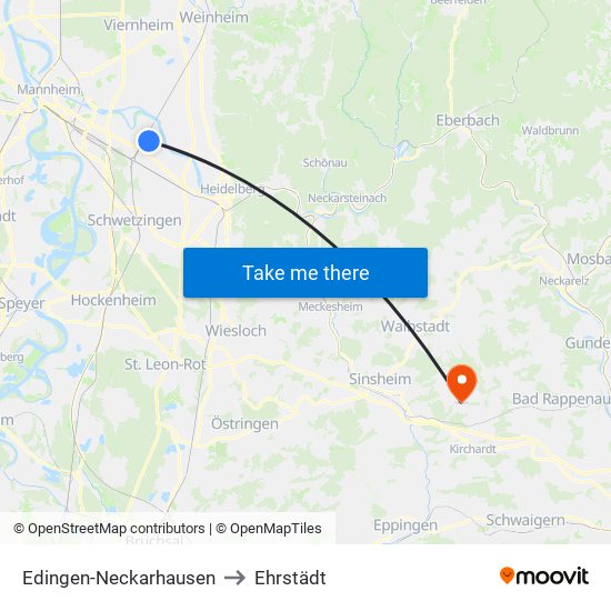 Edingen-Neckarhausen to Ehrstädt map