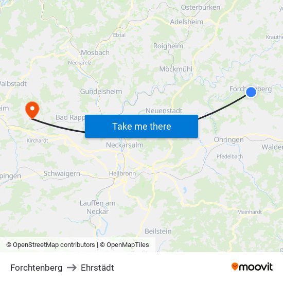 Forchtenberg to Ehrstädt map