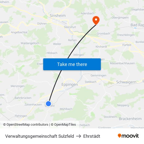 Verwaltungsgemeinschaft Sulzfeld to Ehrstädt map