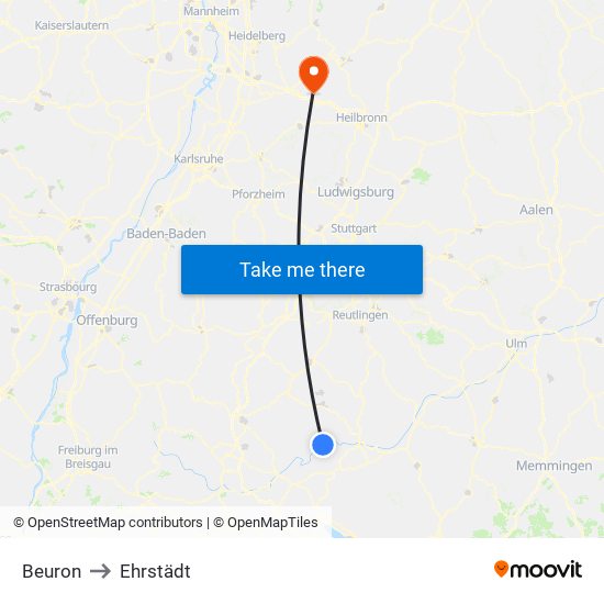 Beuron to Ehrstädt map